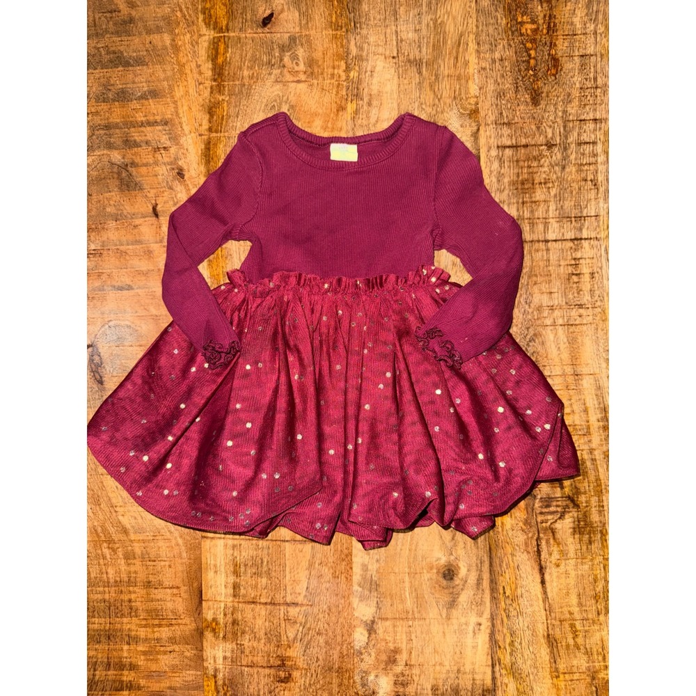 Baby Gap Burgundy Tulle Tutu Dress Silver Polka Dot Long Sleeve 6-12 Months